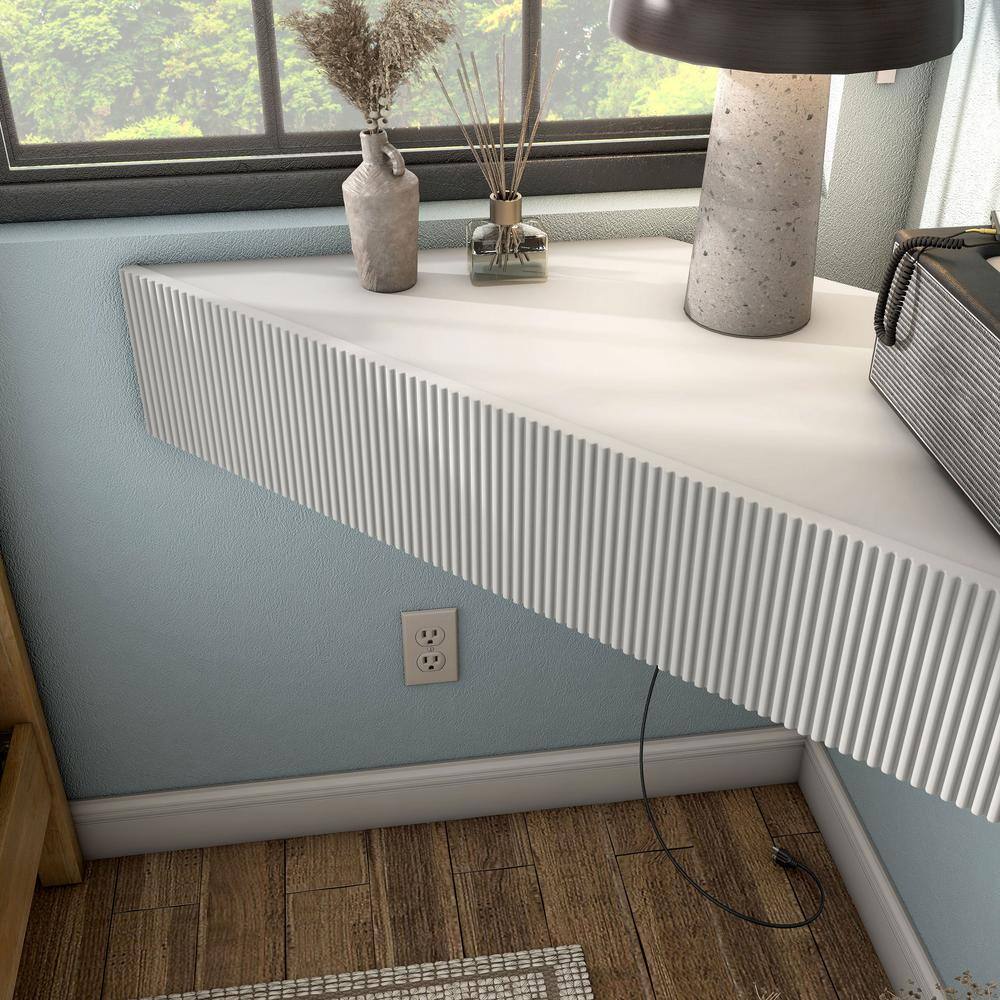White 47-Inch Wood Corner Floating TV Console with Cabinet