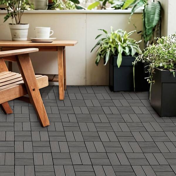 Afoxsos 1 ft. x 1 ft. Dark Grey Plastic Composite Deck Tiles Set, All-Weather for Indoor and Outdoor (20-Pack)