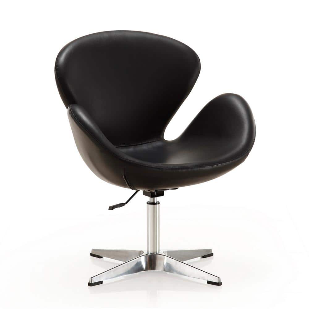 Raspberry Black Faux Leather Swivel Accent Chair Set