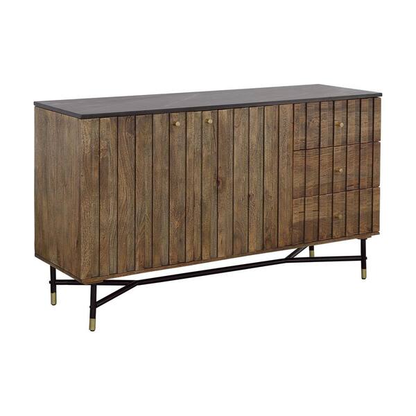 Coast to Coast imports Stonington Brown and Black Marble Top 59 in. Sideboard with Two Doors