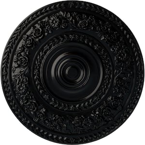 33-7/8" x 2-3/8" Rose Urethane Ceiling Medallion (Fits Canopies up to 13-1/2"), Hand-Painted Jet Black