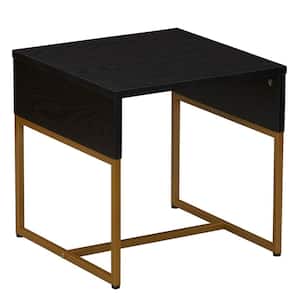 17.71 in. Black Oak Square Particle Board Wrap End Table with Gold Metal Frame