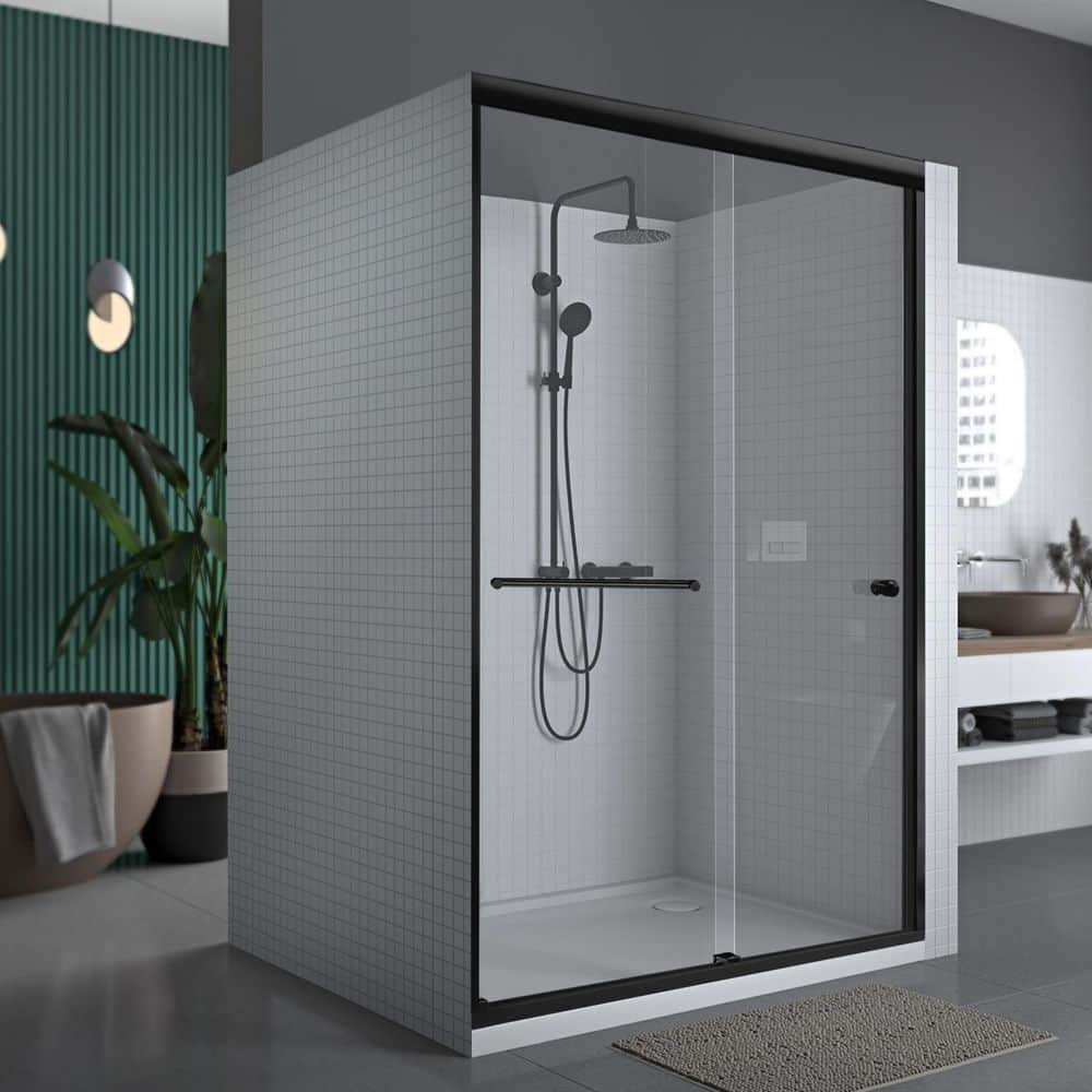 60'' x 70'' Matte Black Semi-Frameless Sliding Shower Door