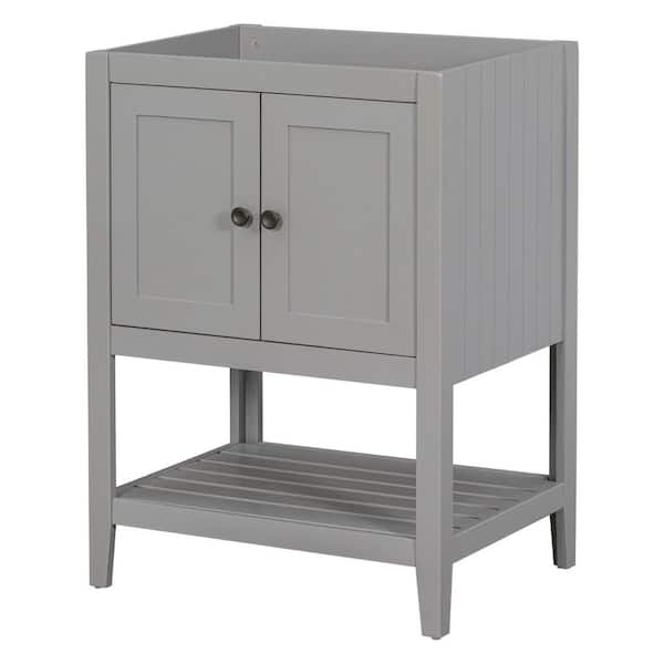 Unbranded 24.0 in. Bath Vanity Cabinet without Top in Gray with Doors and Open Shelf