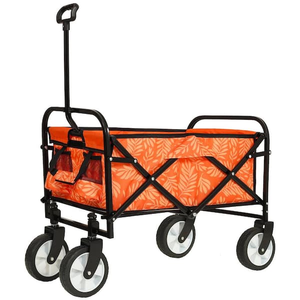 5.20 cu. ft Collapsible Foldable Wagon Steel Garden Cart Powered Wheelbarrow in Orange Leaf Print