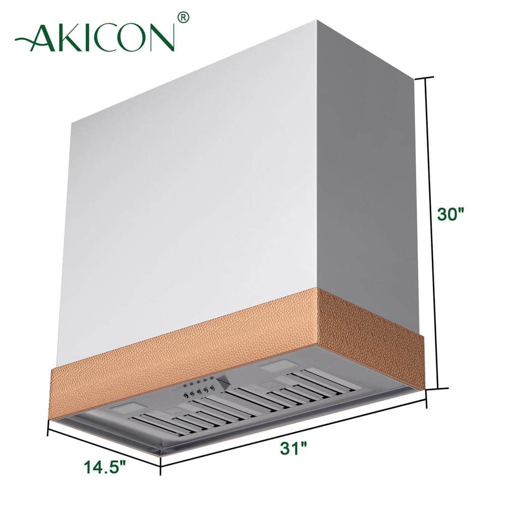 30 Inch Wall Mounted Stainless Steel Range Hood with Copper Trim