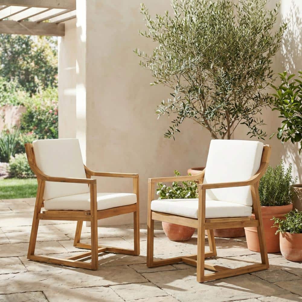 2-Piece Light Teak Wood Outdoor Lounge Chair with Beige Cushions price history on PriceWatchPro