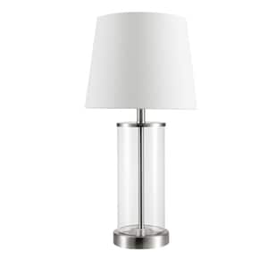 Maya 20 in. Fillable Clear Glass Table Lamp with White Linen Shade