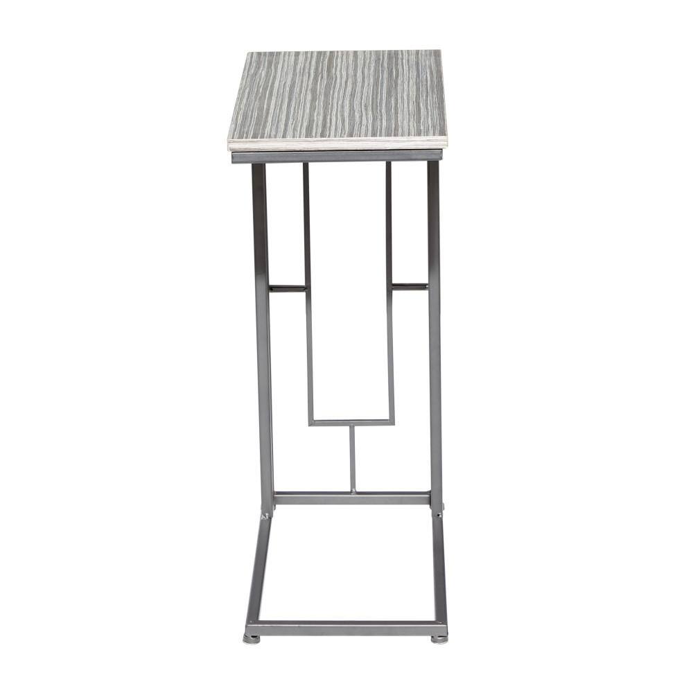 Sleek Gray C-Shaped Metal and Wood Accent Table
