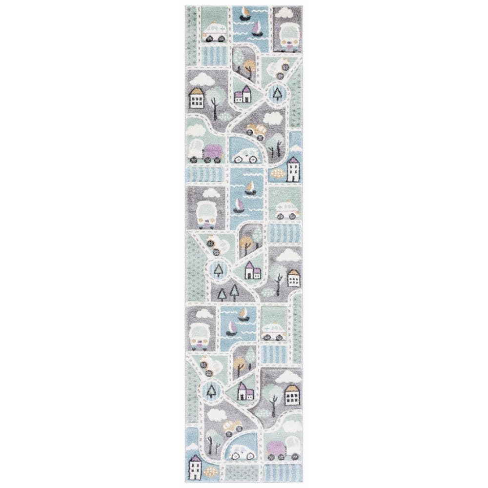 Carousel Kids 2 ft. x 8 ft. Gray/Light Blue Neighborhood Roads Runner Rug price history on PriceWatchPro