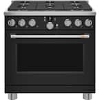 36 in. 6.2 cu. ft. Smart Gas Range with Steam Cleaning Convection Oven in Matte Black