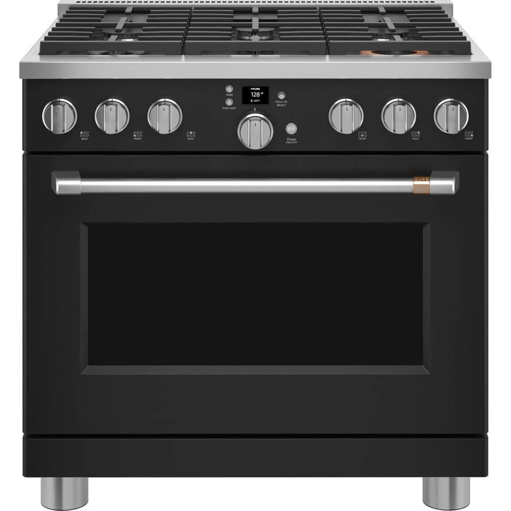 36" Matte Black Smart Convection Gas Range with Griddle