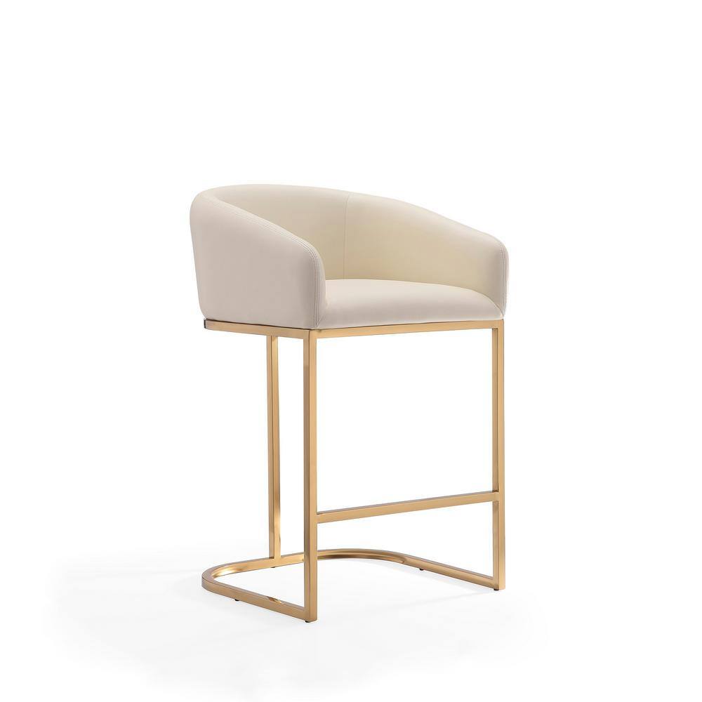 Elegant Mid-Century Cream Leather Bar Stool with Gold Pedestal Base, Set of 3
