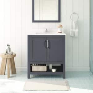 Vegas 30 in. W x 19 in. D x 34 in. H Single Sink Bath Vanity in Dark Charcoal with White Engineered Stone Top