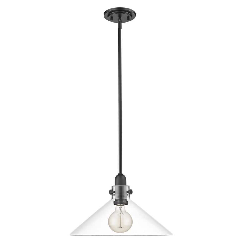Dwyer 15'' Matte Black and Antique Brass Cone Pendant Light