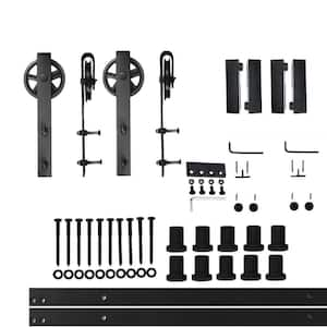 12 ft./144 in. Black Rustic Non-Bypass Sliding Barn Door Hardware Kit Spoke Wheel Design Roller for Double Doors