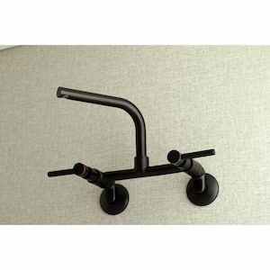 Adjustable Center 2-Handle Wall-Mount Standard Kitchen Faucet in Matte Black