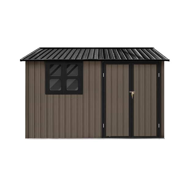 Zeus & Ruta 6 ft. W x 8 ft. D Brown Metal Outdoor Storage Shed, Garden Sheds with Window, for Garden Tools, Equipment (48 Sq. Ft.)