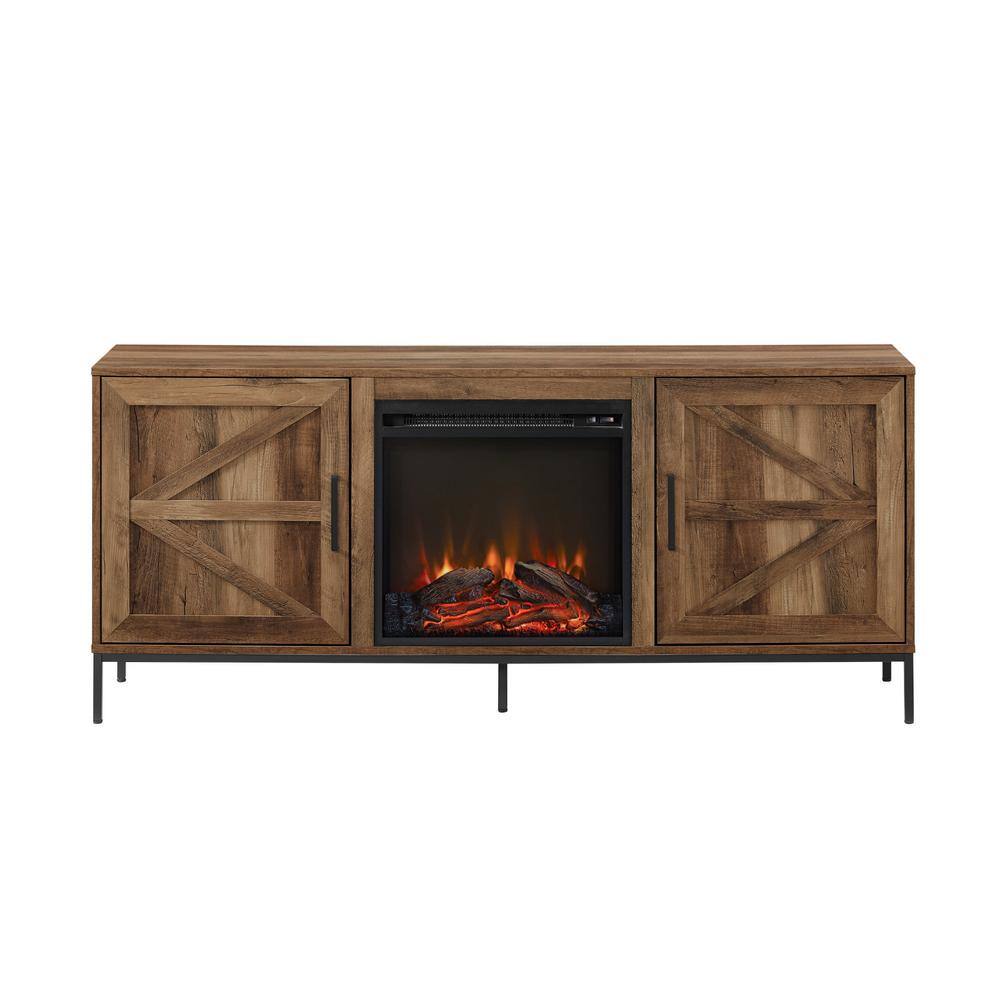 Boyel Living Brown Modern Farmhouse Barn Door Fireplace TV Stand Fits