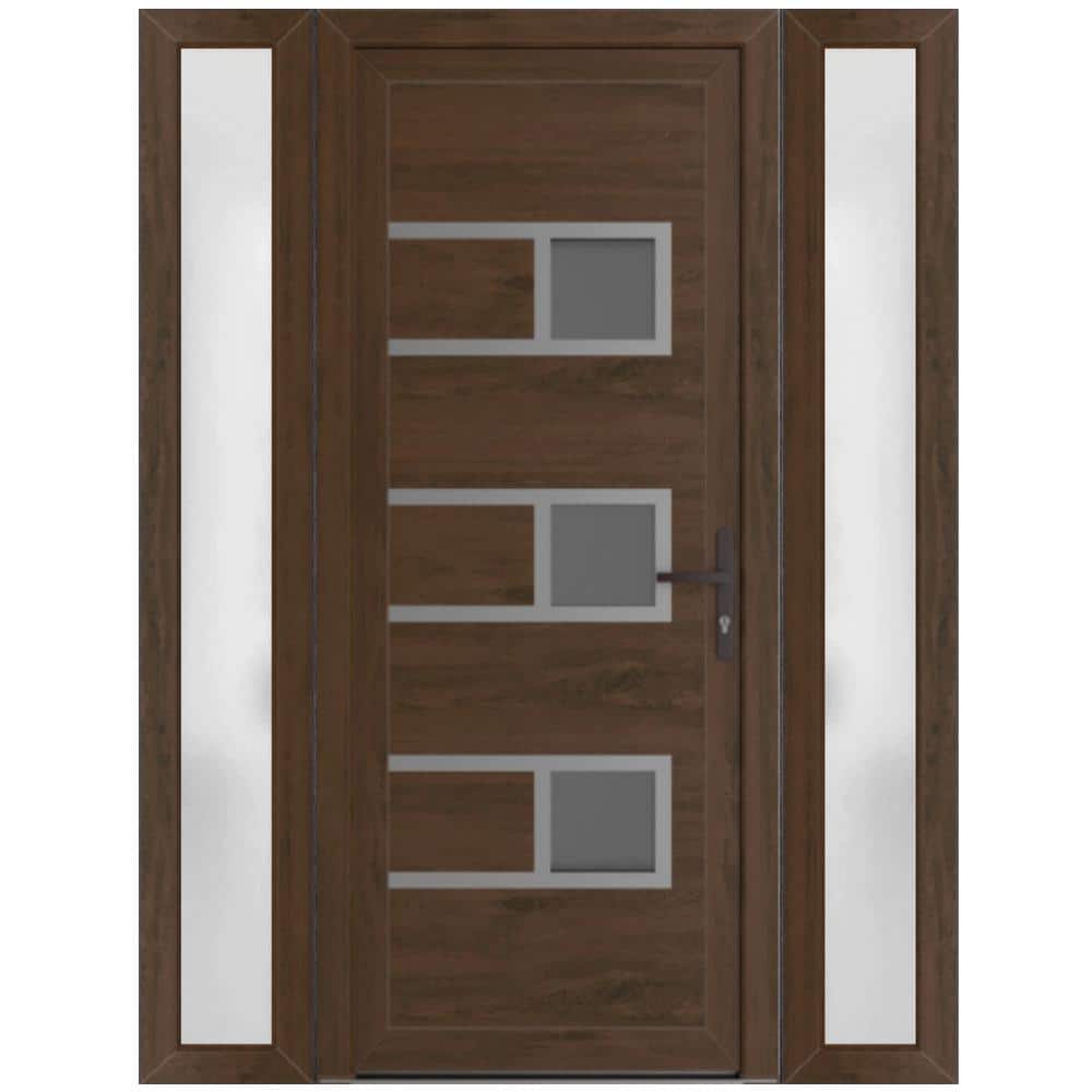 60 in. x 80 in. Left-hand/Inswing Mirrored Glass Walnut Steel Prehung Front Door with Hardware price history on PriceWatchPro