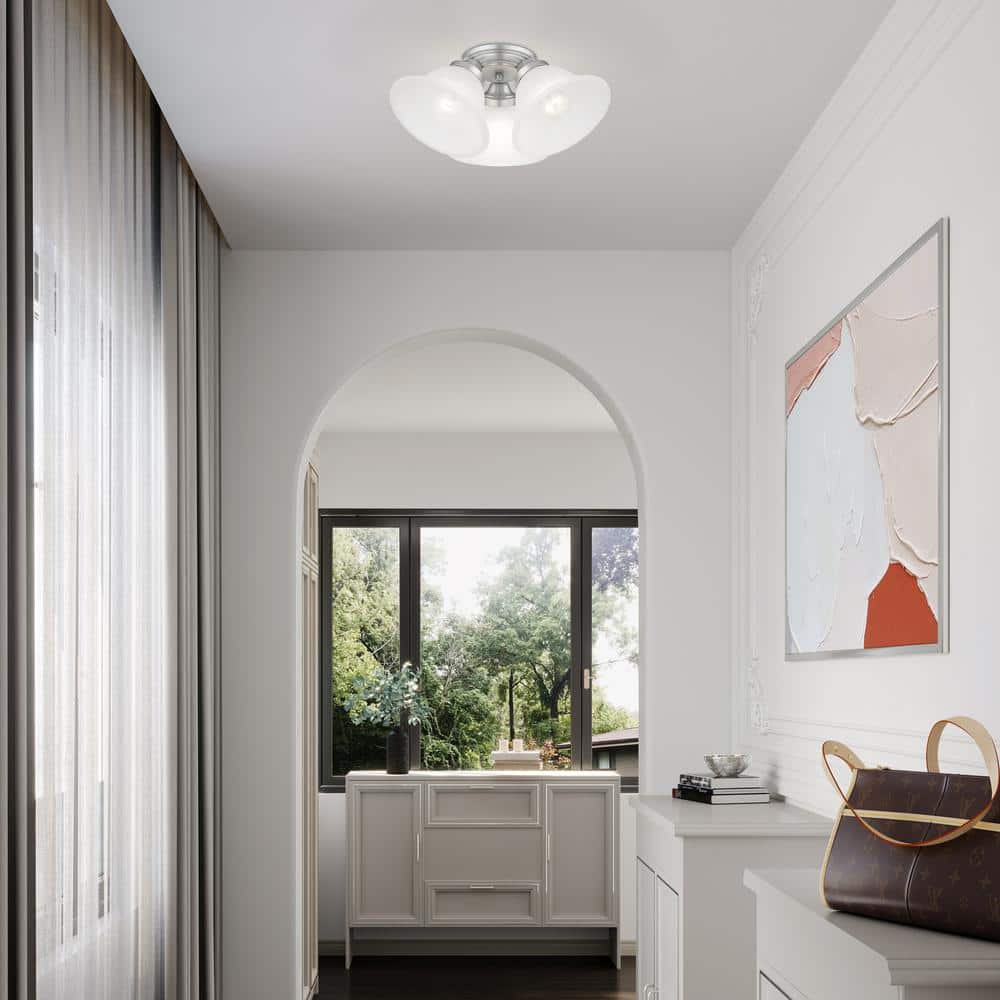 Wynnewood Satin Nickel 16" LED Flush Mount with Gray Marble Glass
