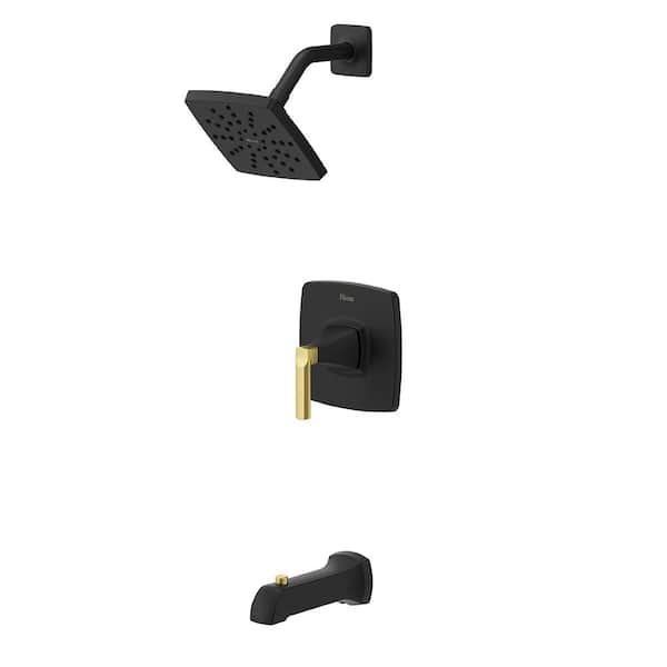 Vaneri Single Handle 1-Spray Wall Mount Tub and Shower Faucet 1.75 GPM 6 in. Matte Black/Brushed Gold [Valve Included]