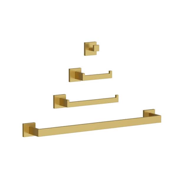Varenzo 4-Piece Stainless Steel Wall-Mounted Towel Rack Set in Brushed Gold