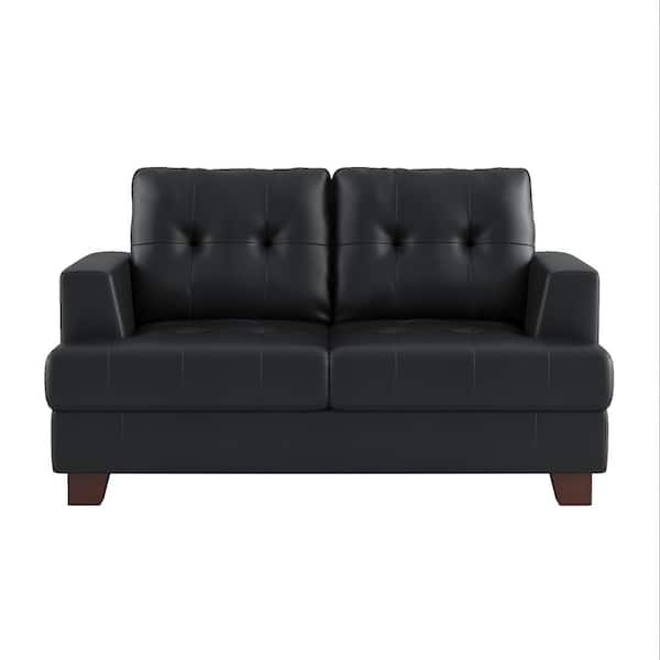EVERGLADE HOME Malcolm 64 in. W Square Arm Faux Leather Straight Love Seat in Black