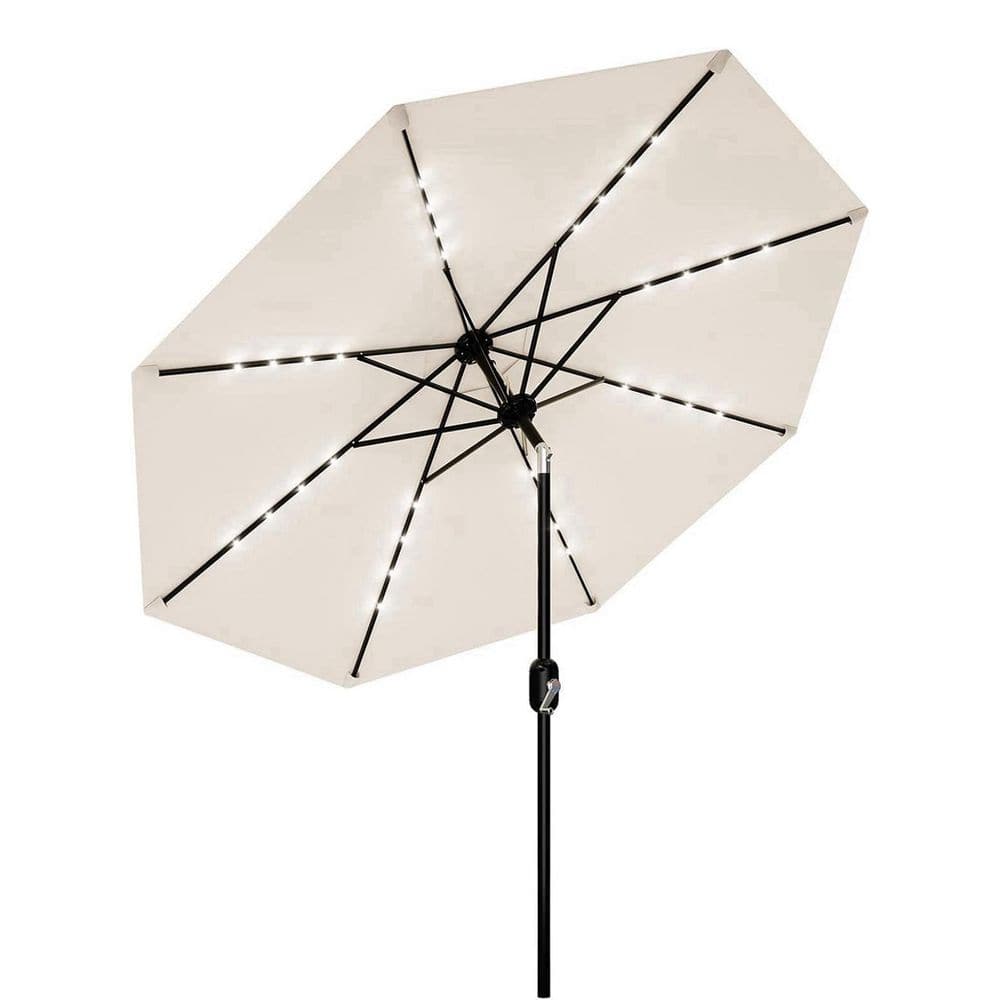10 ft. Patio Umbrella, Solar LED Lighted 8-Rib Round Market Umbrella in Beige with Crank Lift and Tilt price history on PriceWatchPro