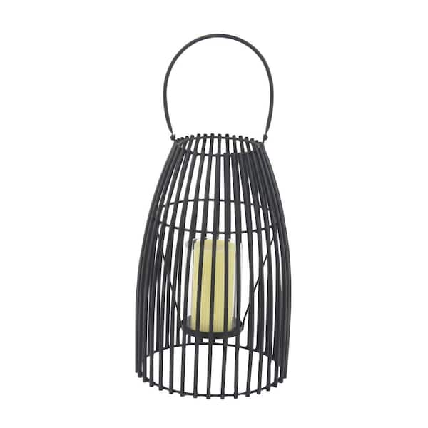 16 in. H Black Metal Decorative Candle Lantern with Handle