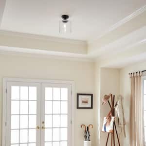 Winslow 8.5 in. 1-Light Black Hallway Contemporary Semi-Flush Mount Ceiling Light with Clear Seeded Glass