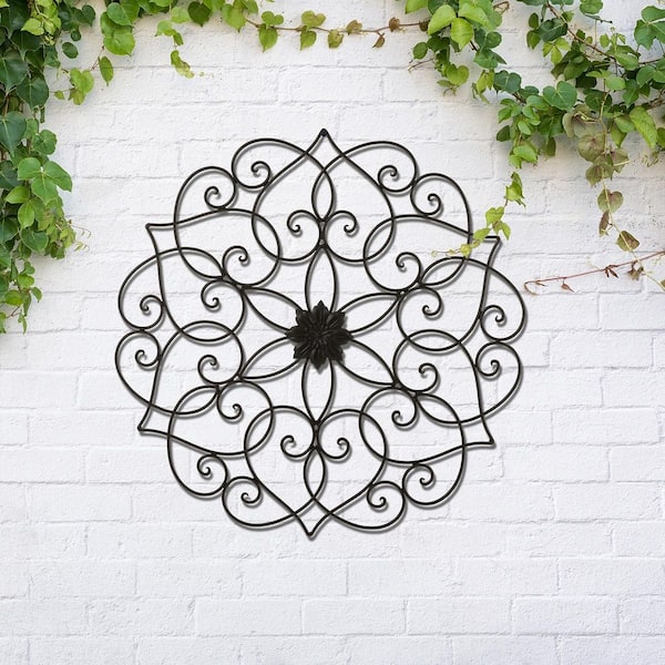 23 in. H Traditional Floral Iron Scroll Outdoor Wall Decor