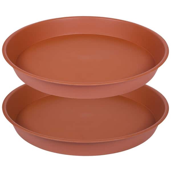 14 in. Bird Bath Bowl in Brown, Plastic Round Large Plant Saucer Dish for Garden (2-Pack)