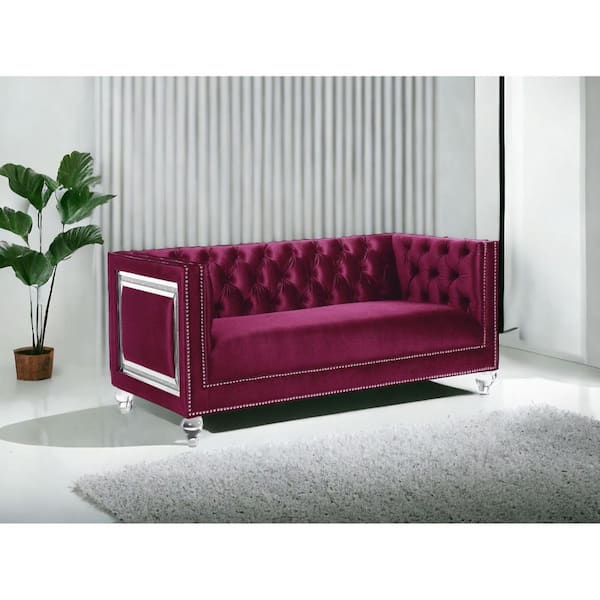 HomeRoots 67 in. Burgundy Solid Faux Leather 2-Seater Loveseat