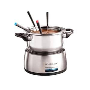 Electric Stainless Steel Fondue Pot, 6-Cup, with Temperature Control, 6 Forks, and Removable Pot