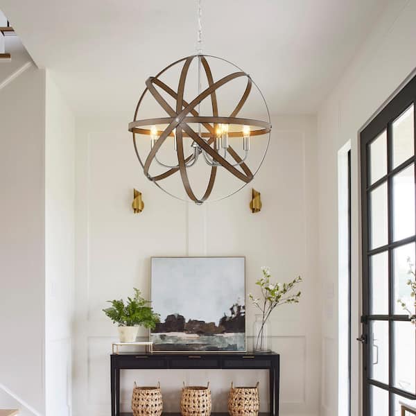 6-Light Island Barnwood and Brushed Nickle Pendant Lighting