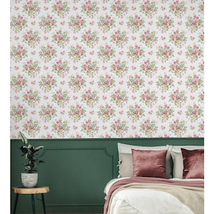 56 sq. ft. Watermelon and Buttercup Floral Bouquet Prepasted Paper Wallpaper Roll