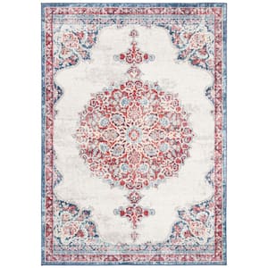 Brentwood Ivory/Red 6 ft. x 9 ft. Border Area Rug