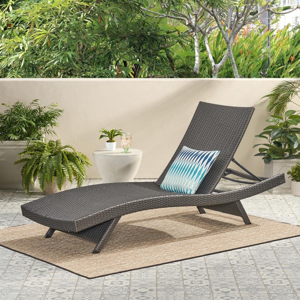 79 in. Wicker Outdoor Chaise Lounge, Brown PE Wicker Adjustable ...
