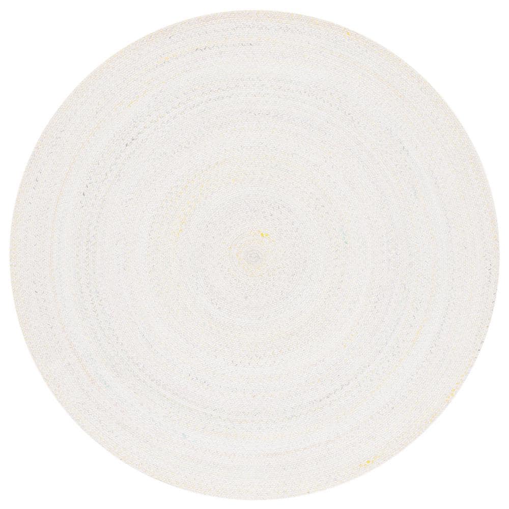 Ivory & Yellow Handwoven Synthetic 3' Round Braided Rug