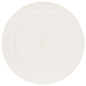 Braided Ivory Yellow Doormat 3 ft. x 3 ft. Abstract Round Area Rug