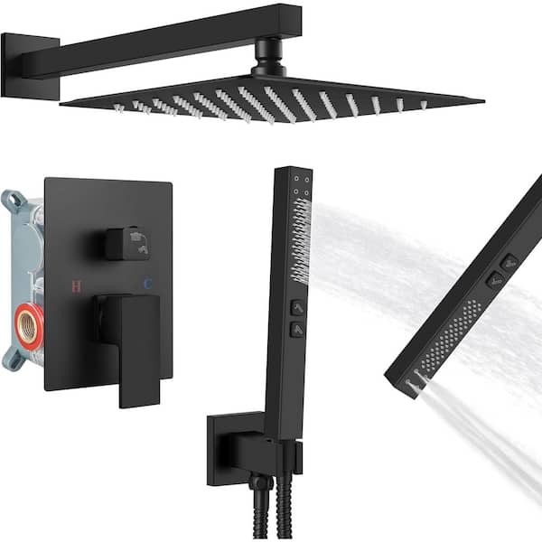 PICTURESQUE CENDU LLC 1-Handle Wall Mount Shower Trim Kit in Matte Black with Hand Shower-1.46 GPM (Valve Included)