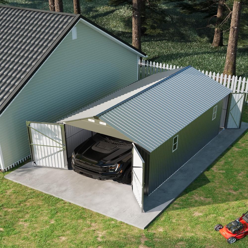 All-Weather Enclosed Metal Carport 12x20 ft – Vertical Steel Roof – Man Door –for Trucks, Sedans & SUVs price history on PriceWatchPro