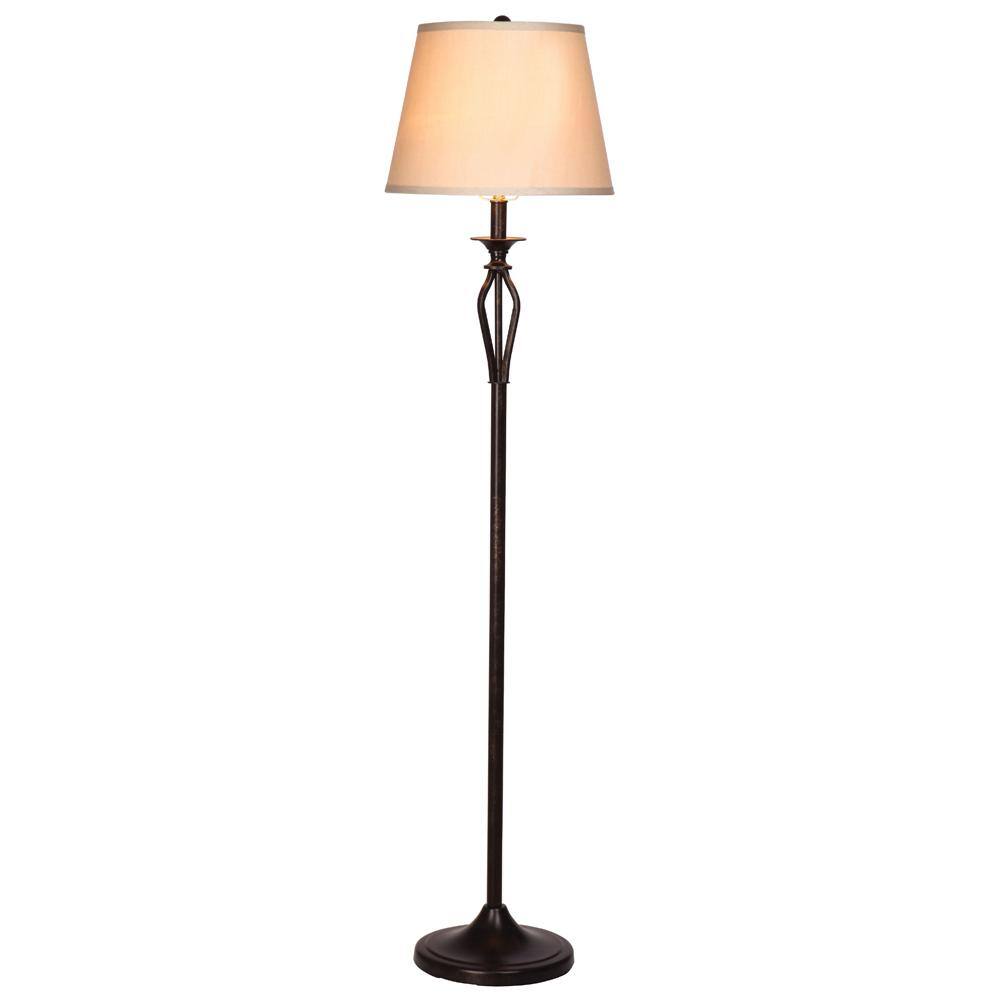 Hampton Bay Rhodes 58.50 in. Bronze Floor Lamp with Natural Linen Shade  HD09999FRBRZC