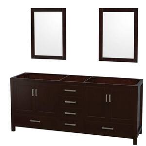 Sheffield 78.5 in. W x 21.5 in. D x 34.25 in. H Double Bath Vanity Cabinet without Top in Espresso with 24" Mirrors