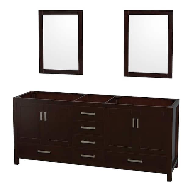 Wyndham Collection Sheffield 78.5 in. W x 21.5 in. D x 34.25 in. H Double Bath Vanity Cabinet without Top in Espresso with 24" Mirrors