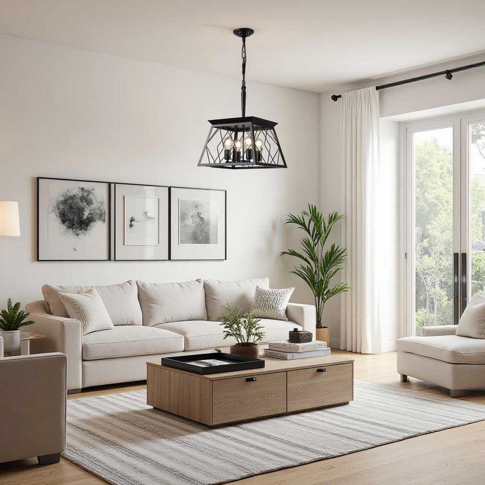 16 in. 4-Light Matte Black Finish and Matte Black Fixture Color Chandeliers for Kitchen with No Bulbs included price history on PriceWatchPro