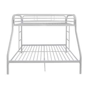White Metal Twin Over Full Bunk Bed with Built-In 2-Side Ladders