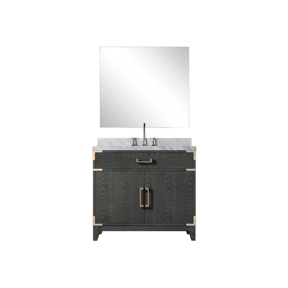 Fossa 36 in W x 22 in D Black Oak Single Bath Vanity with Carrara Marble Top, 34 in Mirror and Faucet Set price history on PriceWatchPro