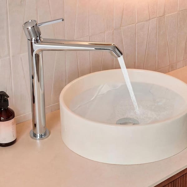 12.75 in. H Single Handle Single Hole Waterfall Bathroom Faucet for Vessel Sinks with Pop-Up Drain in Polished Chrome